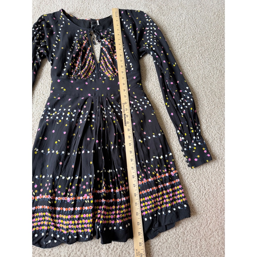 Free People Mini Dress Coryn Long Sleeve Boho Black Combo Size 6 - Picture 8 of 12